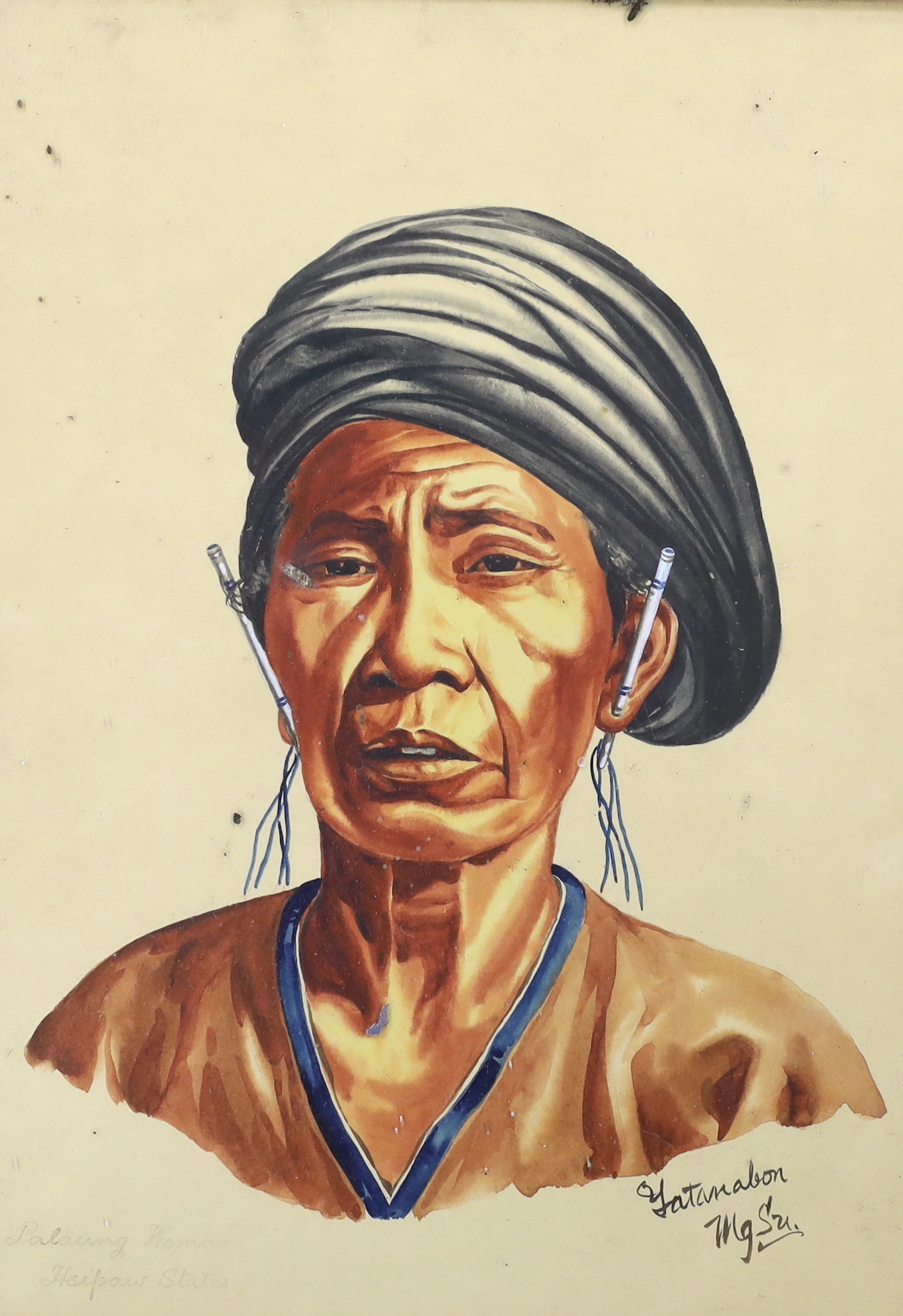 Maung Su Yatanabon (Burmese, 1903-1965), set of four watercolours, Portraits including Burmese lady and Palaung Old Man, each inscribed, 32 x 24cm